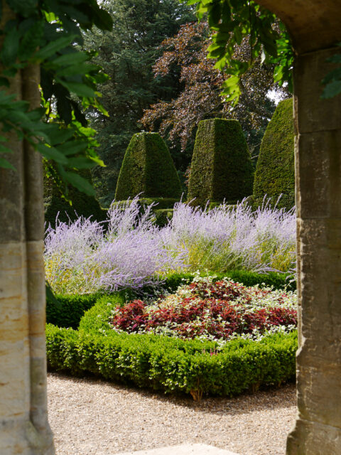 Der zweite kleine Hausgarten von Nymans Garden, Hecke mit Mauer-Zinnen-Topiary