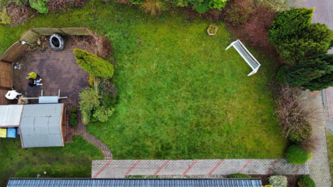 Drohnenfoto im Garten Ulrike Koska, Aurich