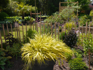 Blick von der Terrasse in den Garten von Ulrike Koska. 